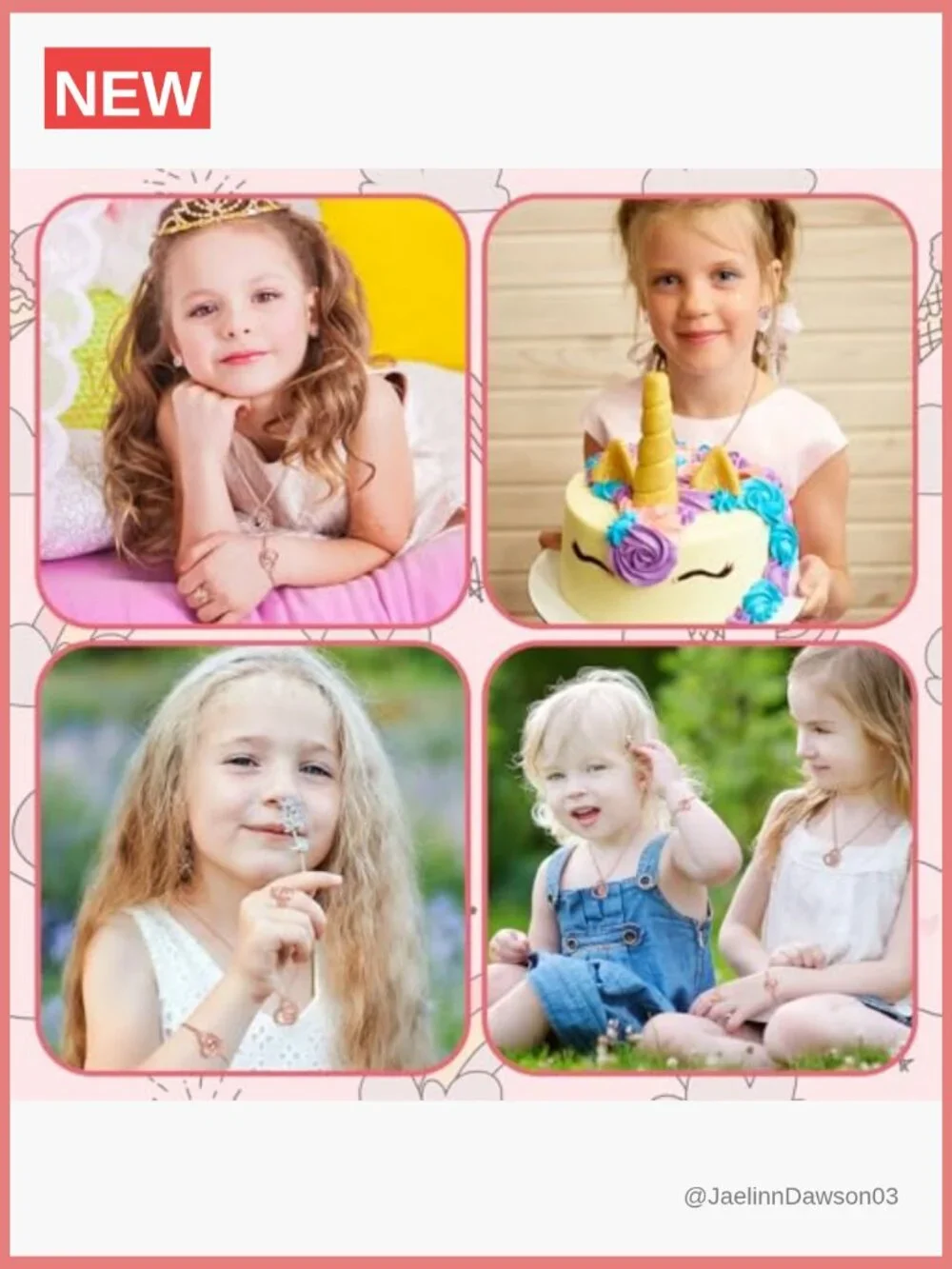 Girls Unicorn Axolotl Jewelry Set - Necklace Bracelet Ring Earrings
